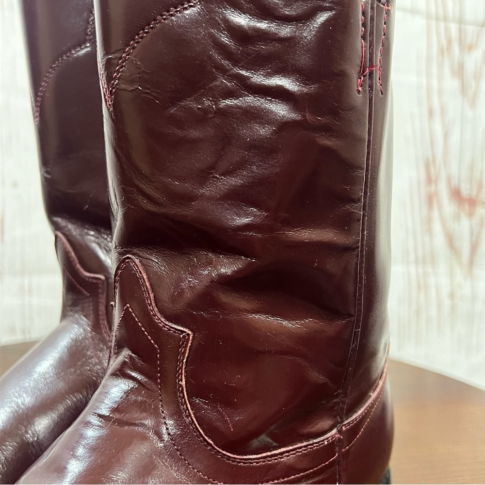 Tony Lama Vintage Cherry colored Men's Brown Leather Western Roper Boots 8B - Picture 8 of 16